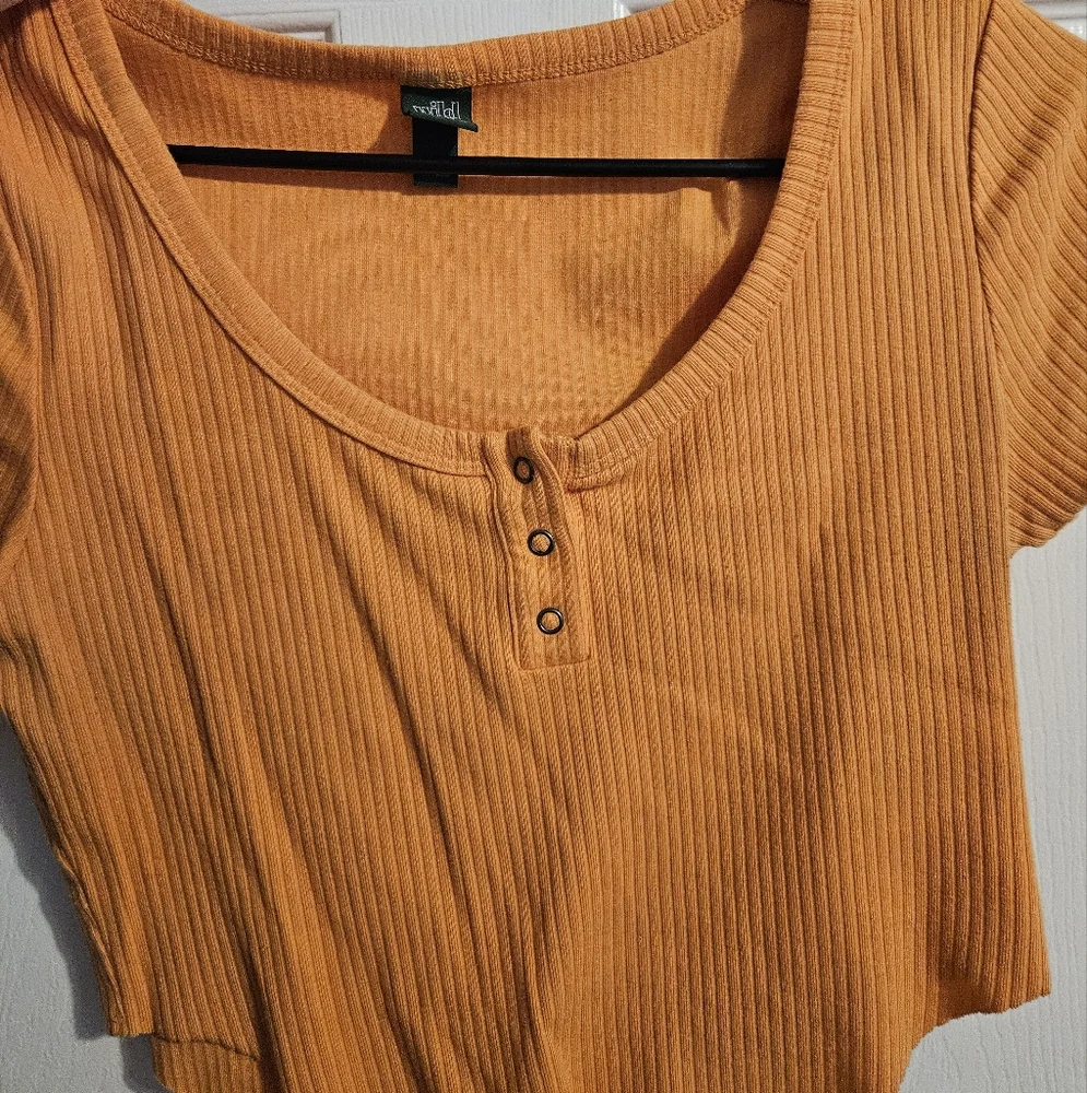 Orange Ribbed Button-Front Top - Picture 1 of 4